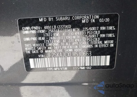 2020 Subaru Forester Premium z USA, uszkodzony, nr VIN JF2SKAJCXLH530663